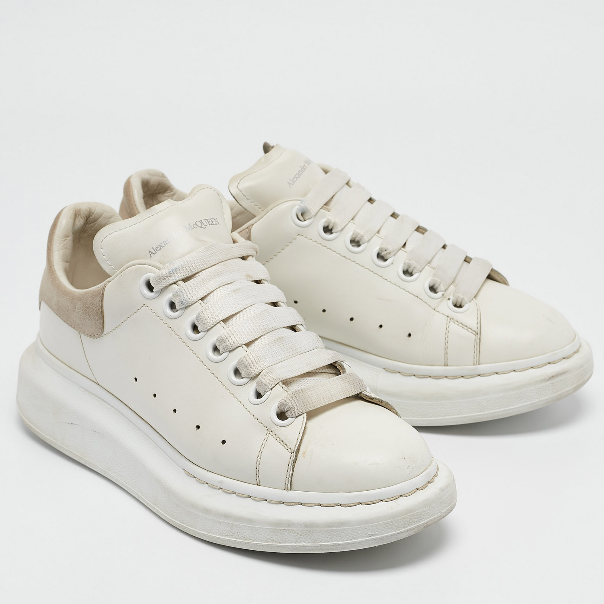 Alexander McQueen White Leather Oversized Lace Up Sneakers Size 37 