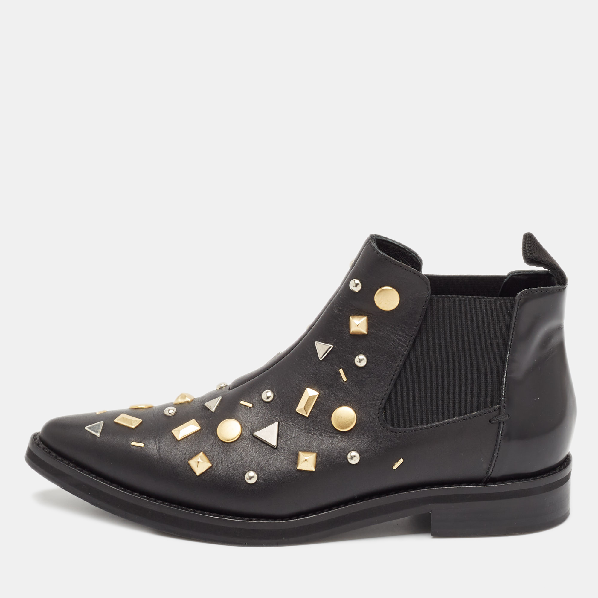 

Alexander McQueen Black Leather Studded Ankle Length Boots Size