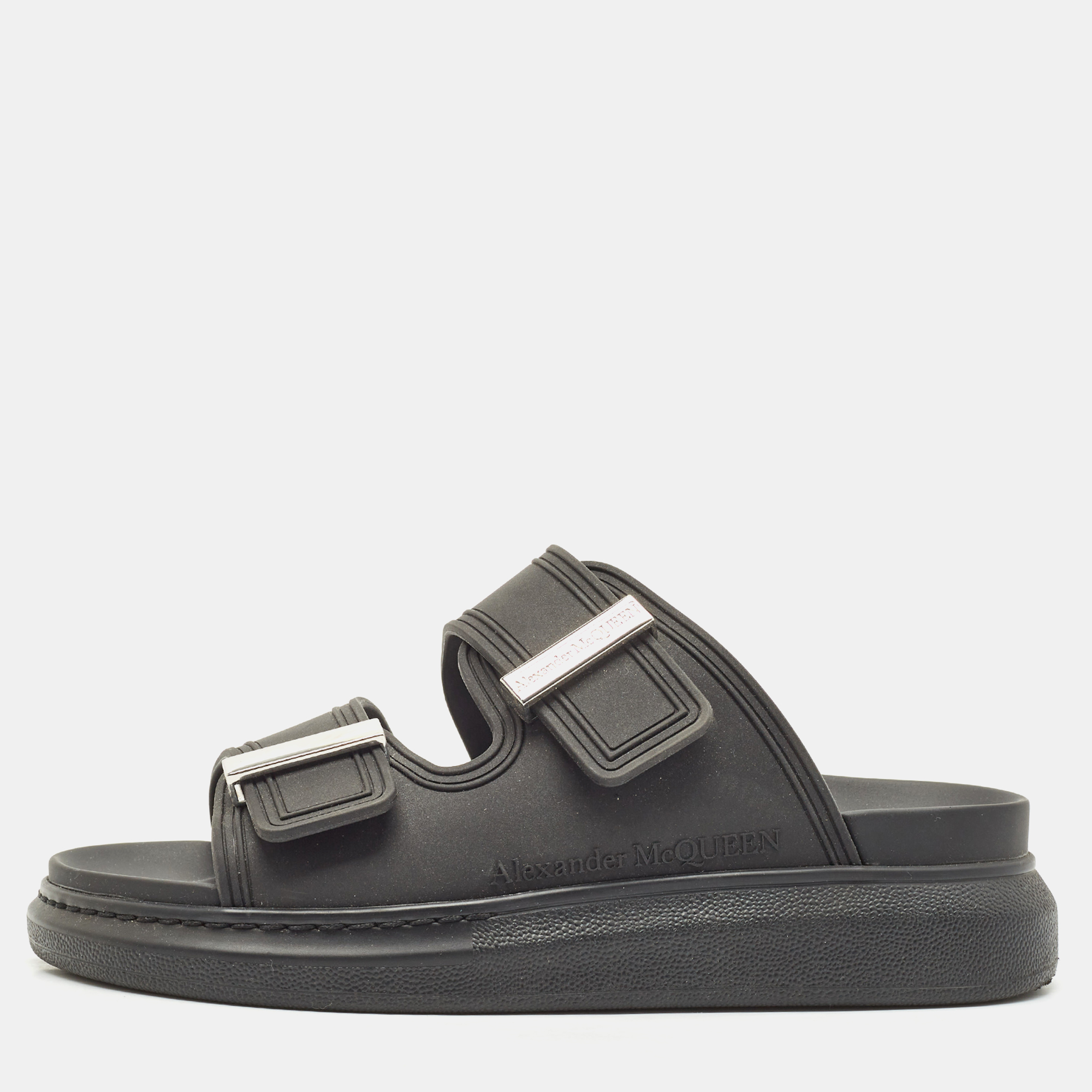 

Alexander McQueen Black Rubber Hybrid Flat Slides Size