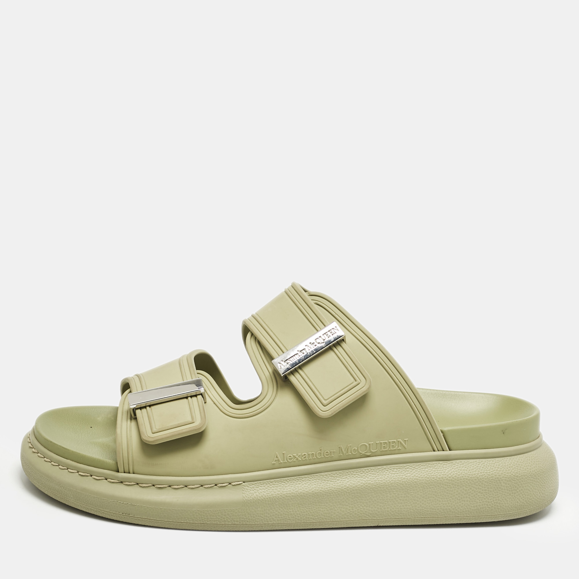 

Alexander McQueen Green Rubber Logo Embossed Slide Sandals Size