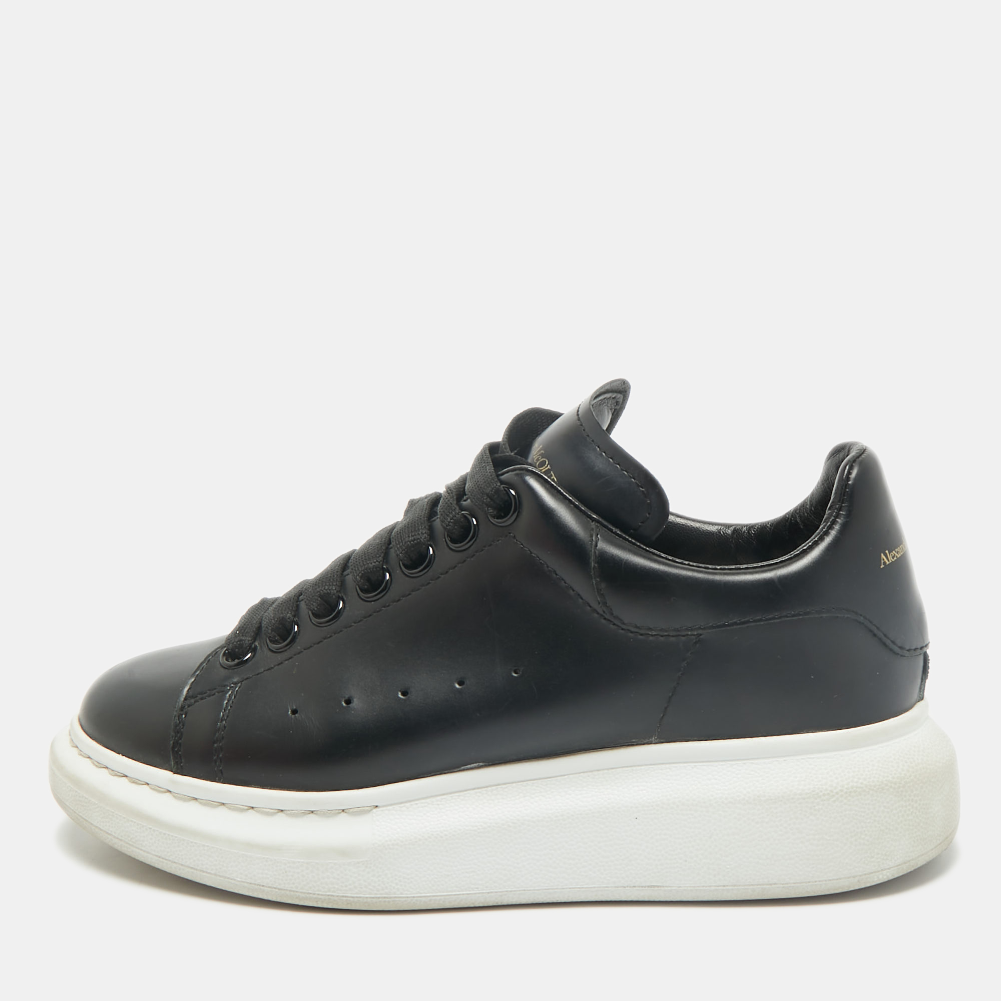 

Alexander McQueen Black Leather Oversized Sneakers Size