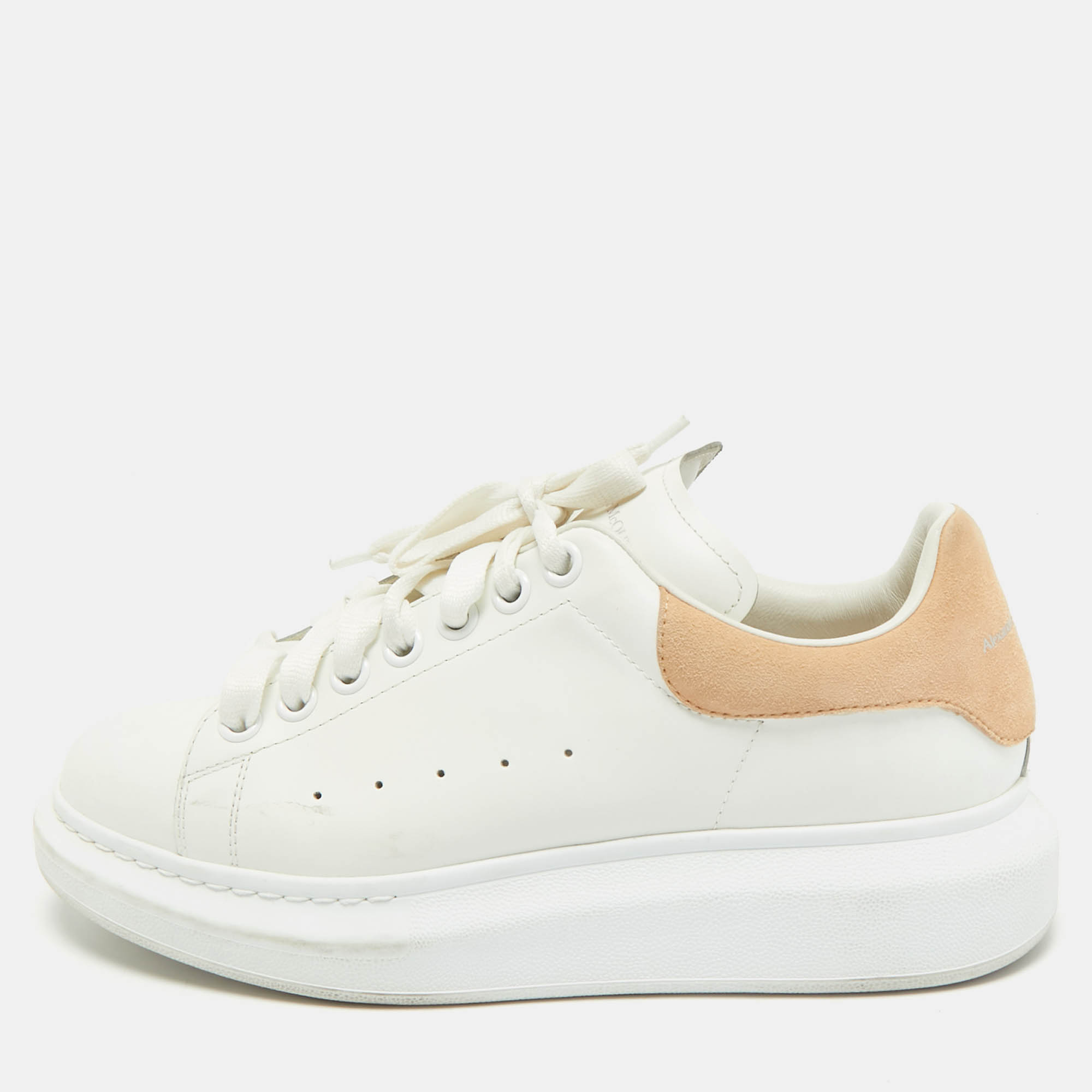 

Alexander McQueen White/Beige Leather Oversized Sneakers Size