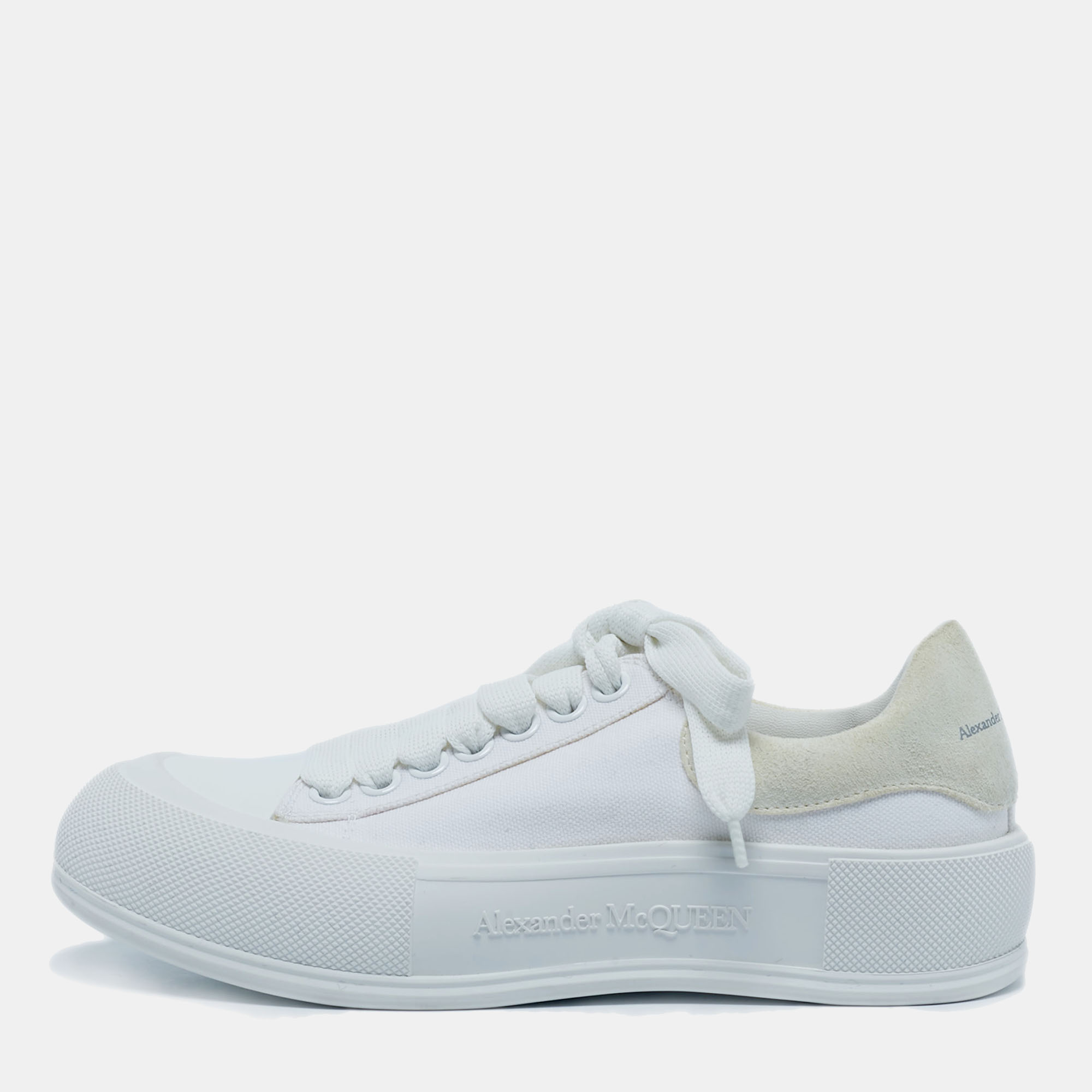

Alexander McQueen White Canvas and Suede Deck Plimsoll Lace Up Sneakers Size