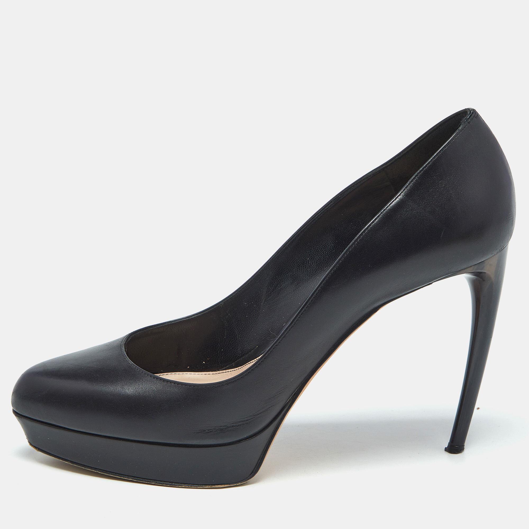 Pre-owned Alexander Mcqueen Black Leather Horn Heel Platform Pumps Size 40