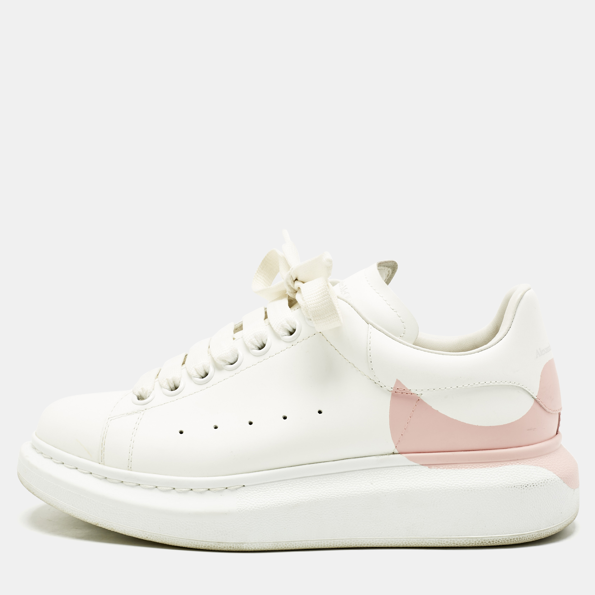 

Alexander McQueen White/Pink Leather Oversized Sneakers Size