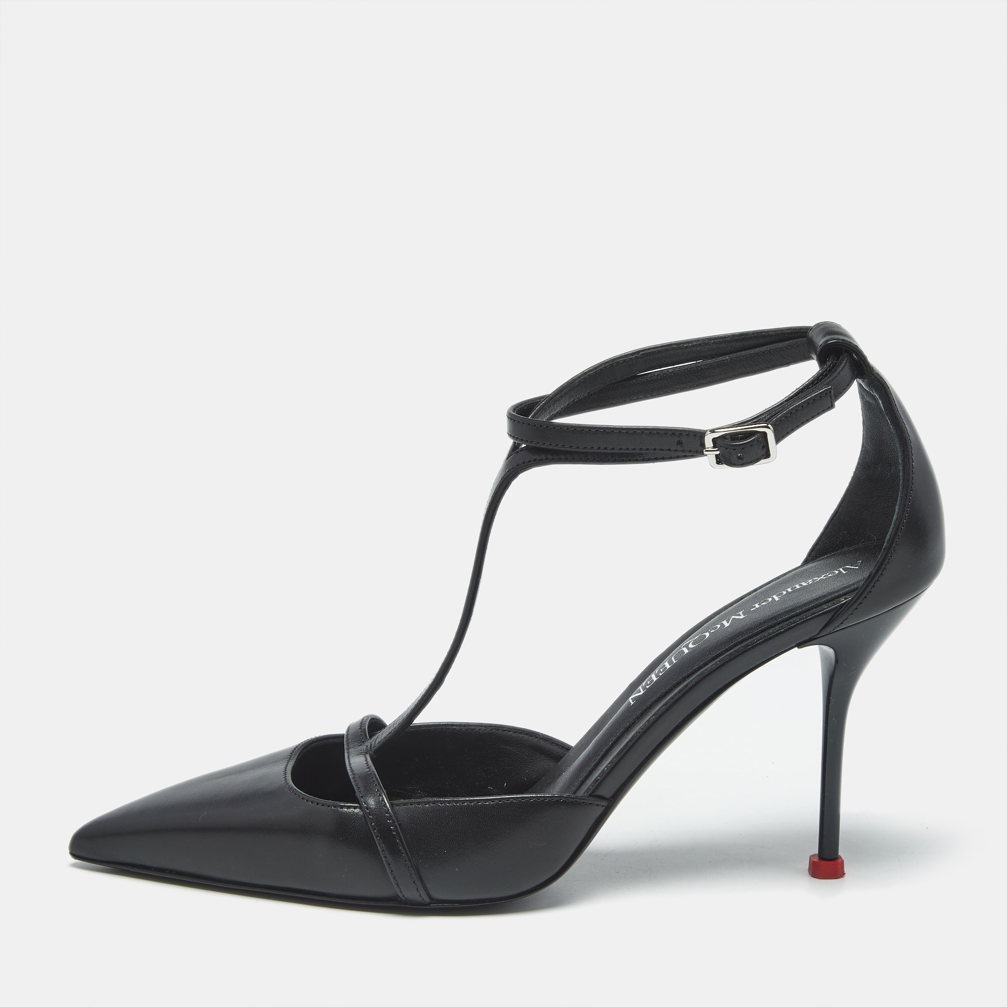 

Alexander McQueen Black Leather Harness T-Strap Pumps Size