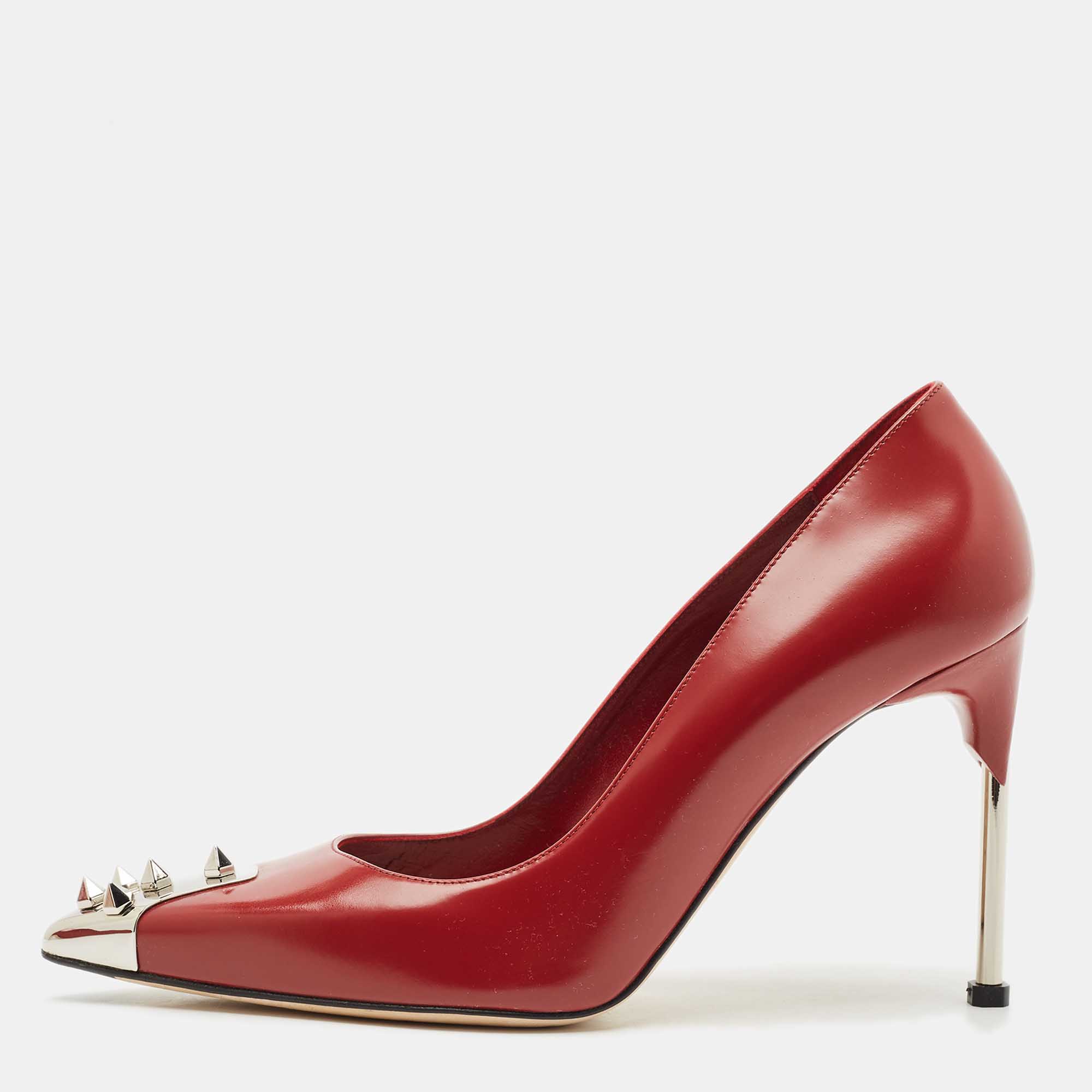 

Alexander McQueen Red Leather Spike Pointed Toe Pumps Size, Burgundy