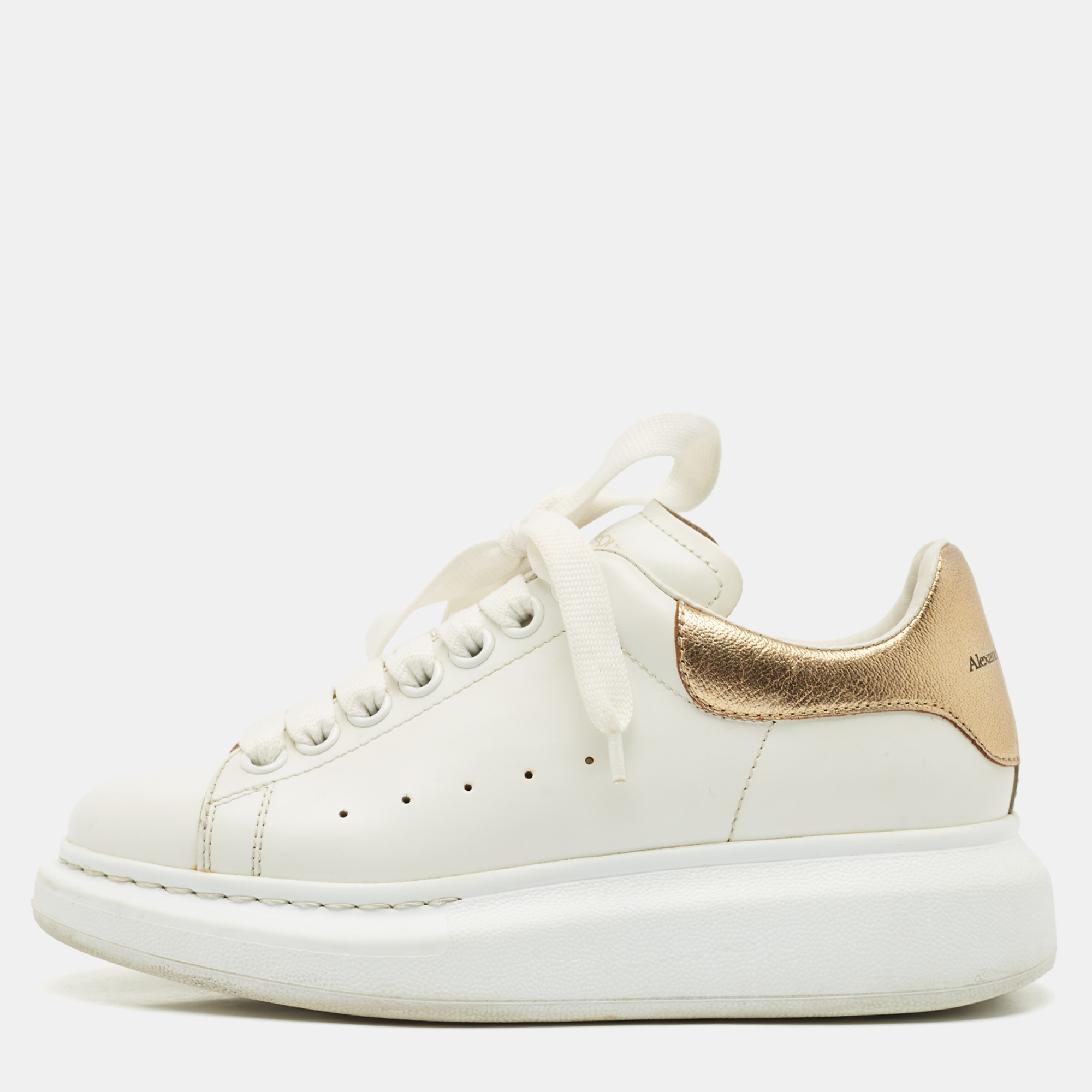 Pre-owned Alexander Mcqueen White/gold Leather Oversized Sneakers Size 35.5