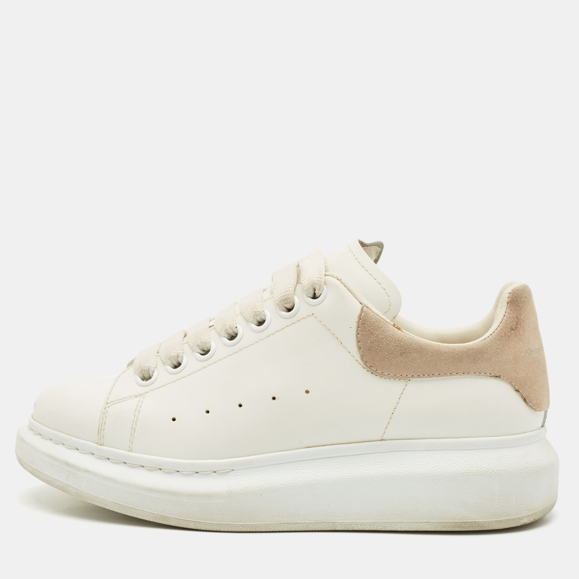 Pre-owned Alexander Mcqueen White/beige Leather And Suede Oversized Sneakers Size 37.5