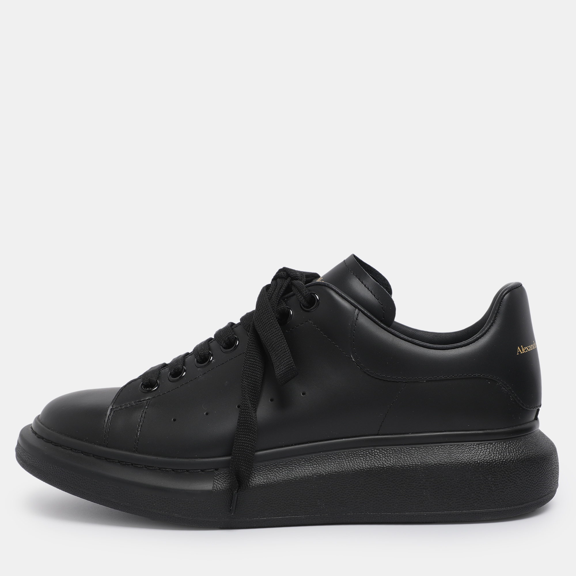Pre-owned Alexander Mcqueen Black Leather Oversized Lace Up Sneakers Size 42