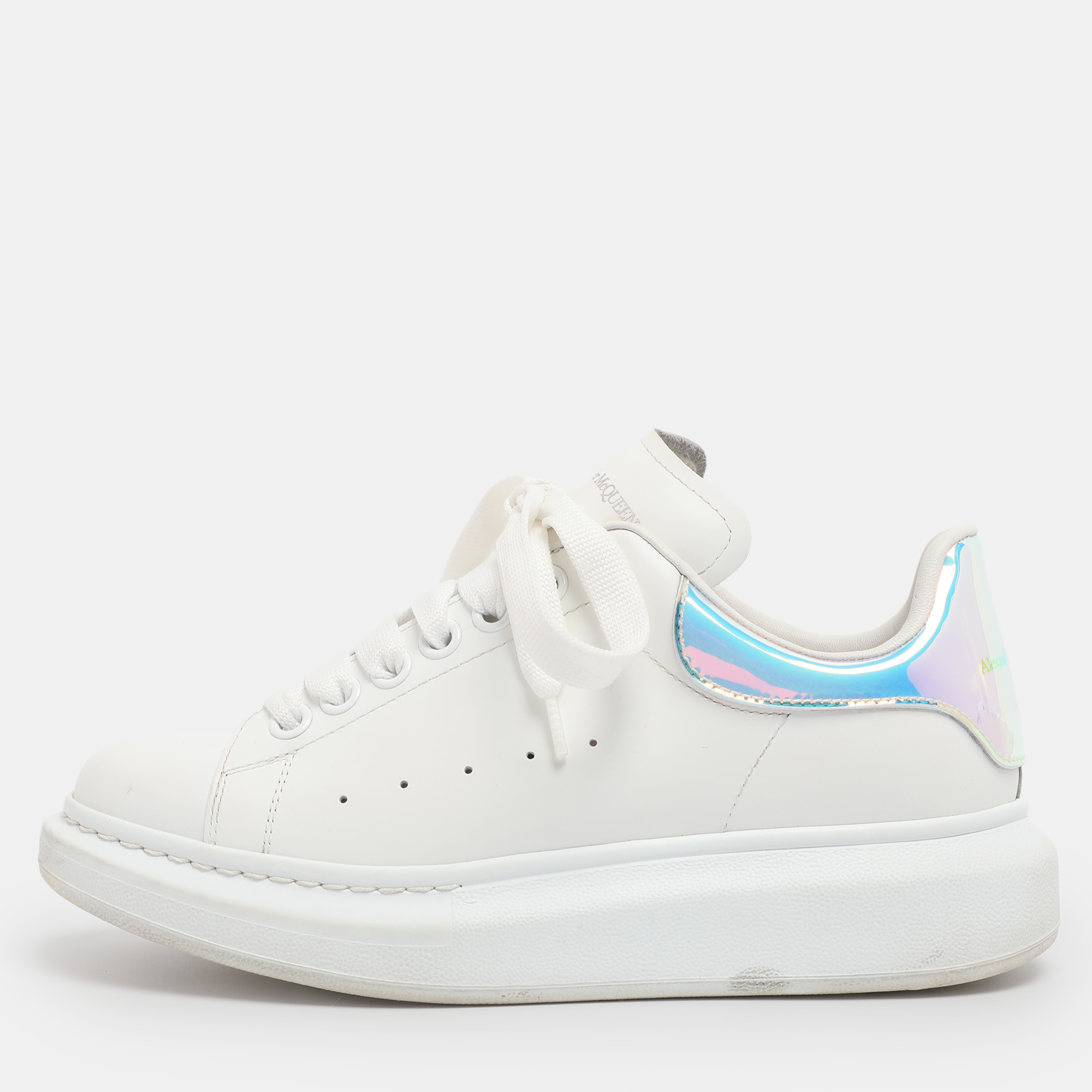 

Alexander McQueen White/Iridescent Leather Larry Sneakers Size 37