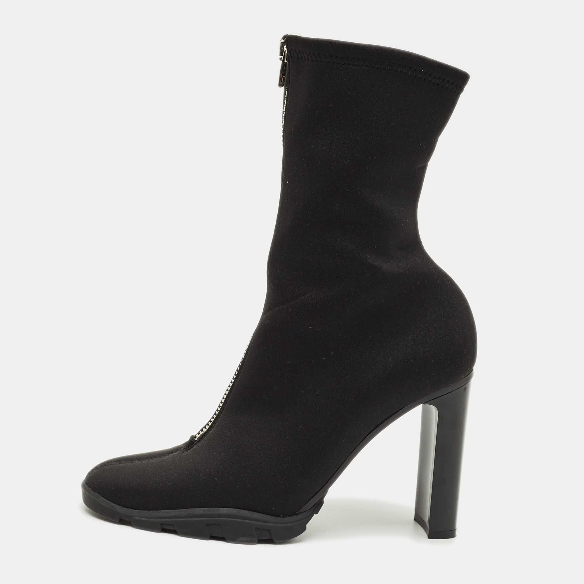 Pre-owned Alexander Mcqueen Black Nylon Ankle Length Boots Size 40