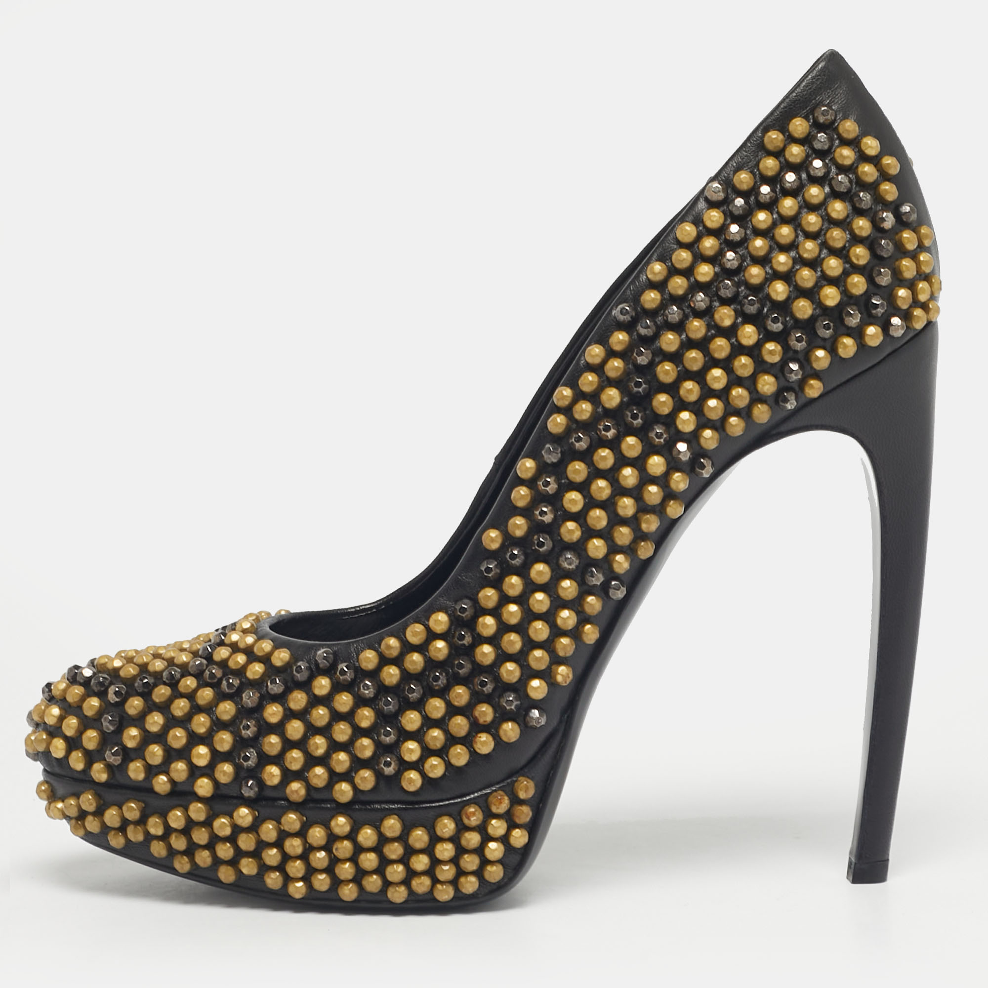 

Alexander McQueen Black Studded Leather Platform Pumps Size
