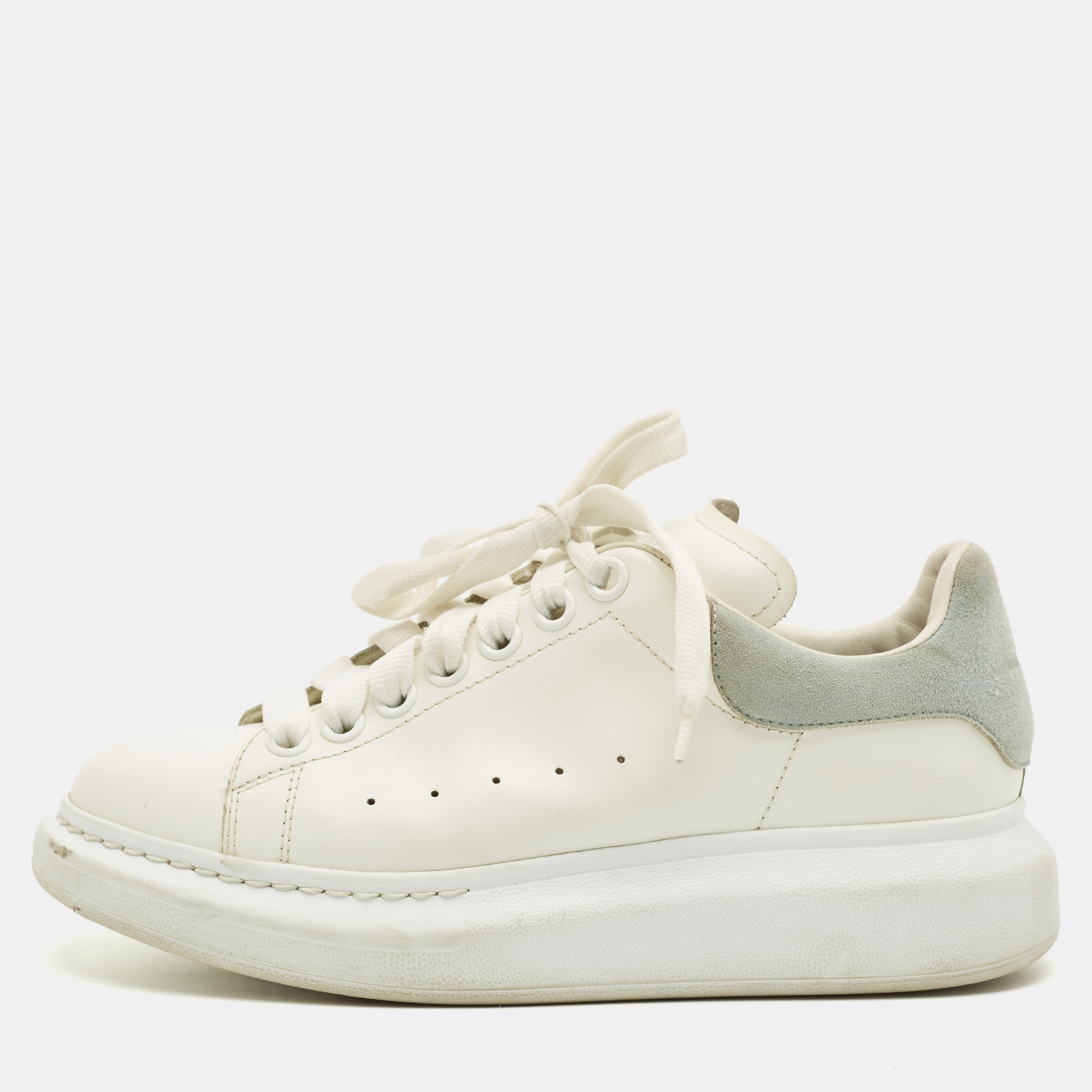 Pre-owned Alexander Mcqueen White Leather And Suede Oversized Low Top Sneakers Size 37