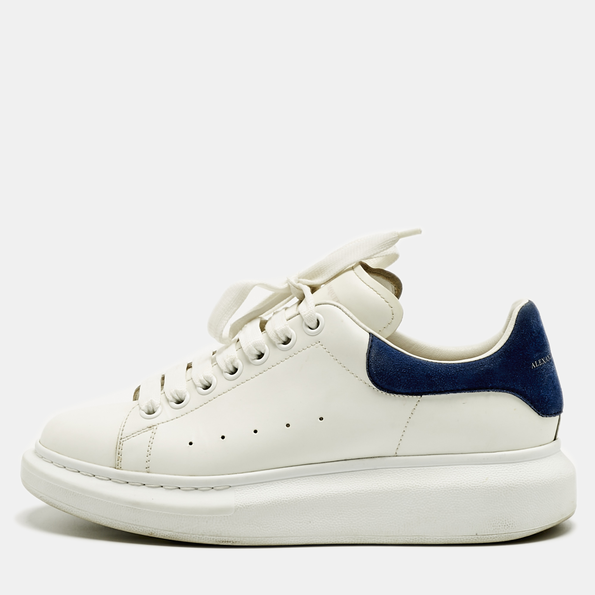 Pre-owned Alexander Mcqueen White/blue Leather And Suede Oversized Sneakers Size 40