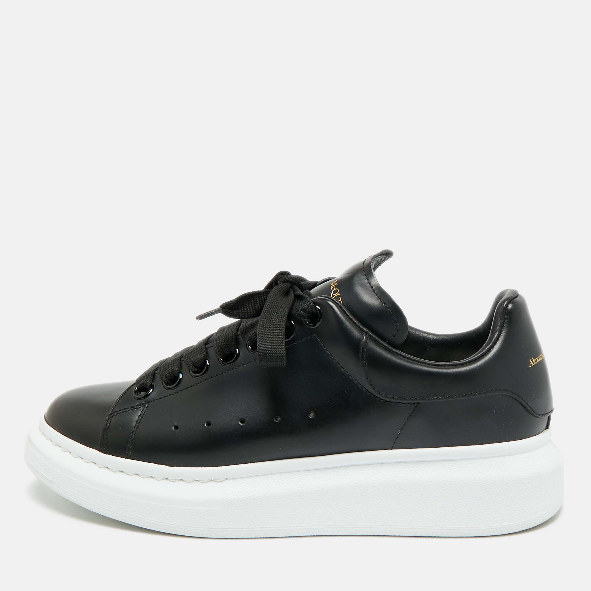 

Alexander McQueen Oversized Size  Black Leather Low Top Sneakers