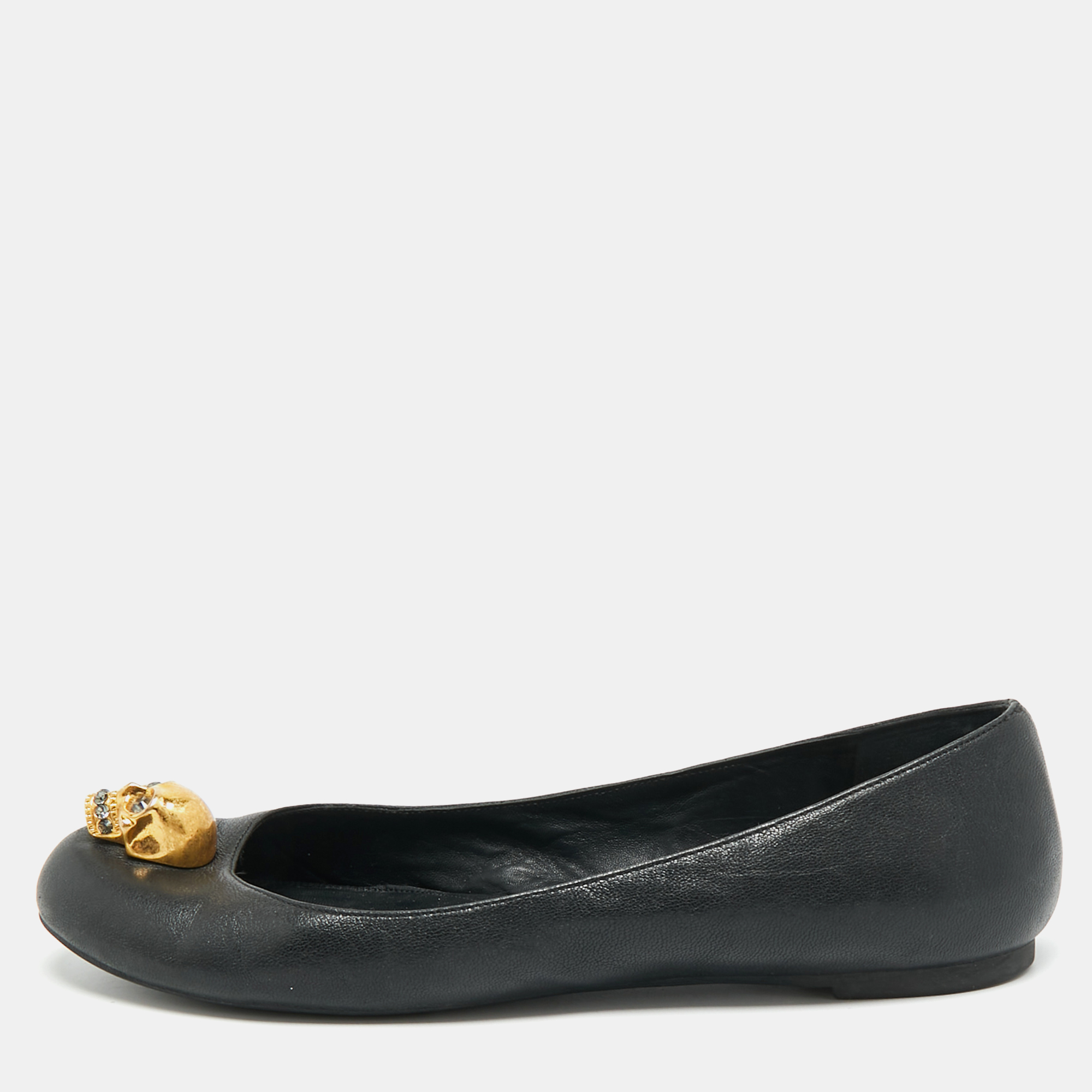 

Alexander McQueen Skull City Size  Black Leather Ballet Flats