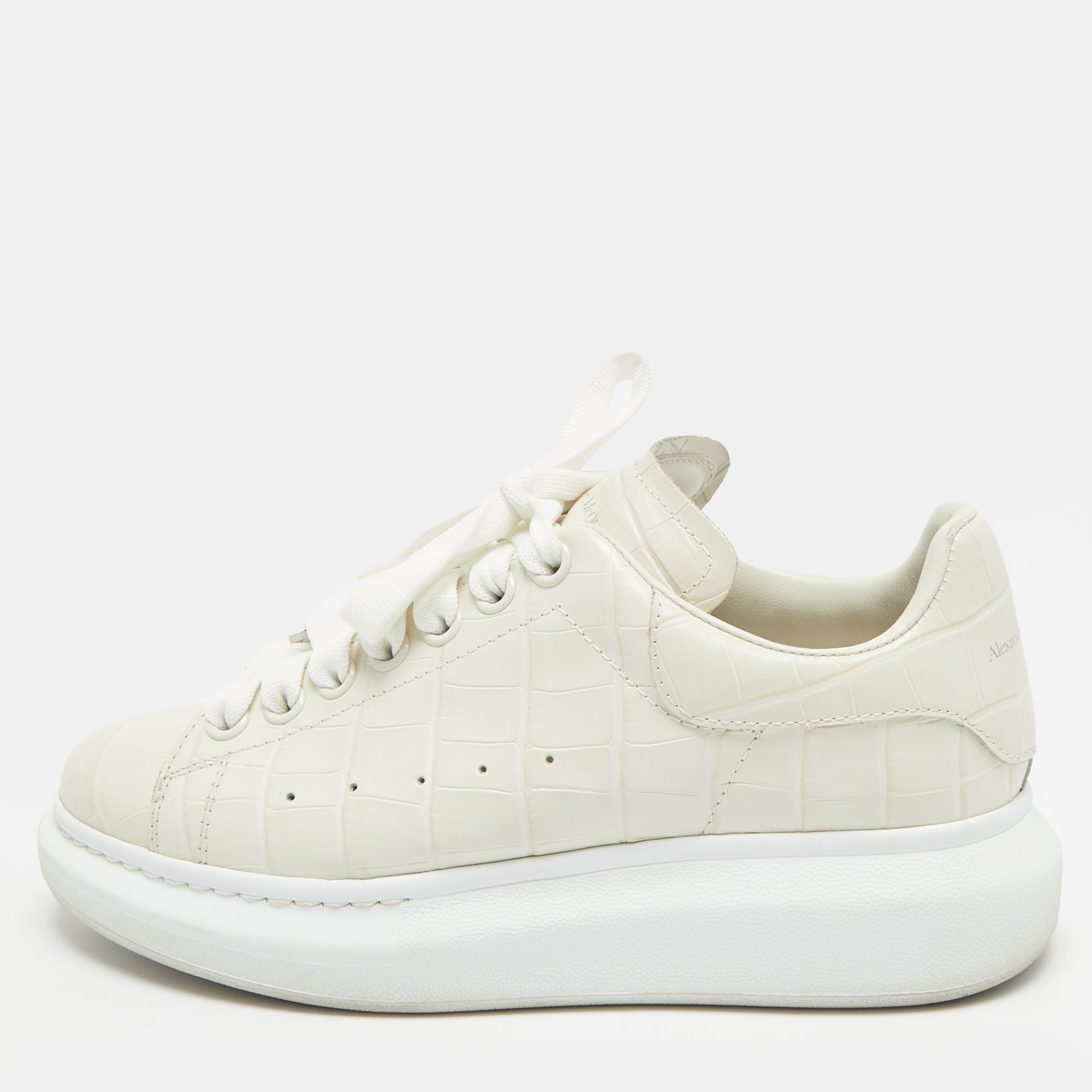 

Alexander McQueen Oversized Size  Cream Croc Embossed Leather Low Top Sneakers