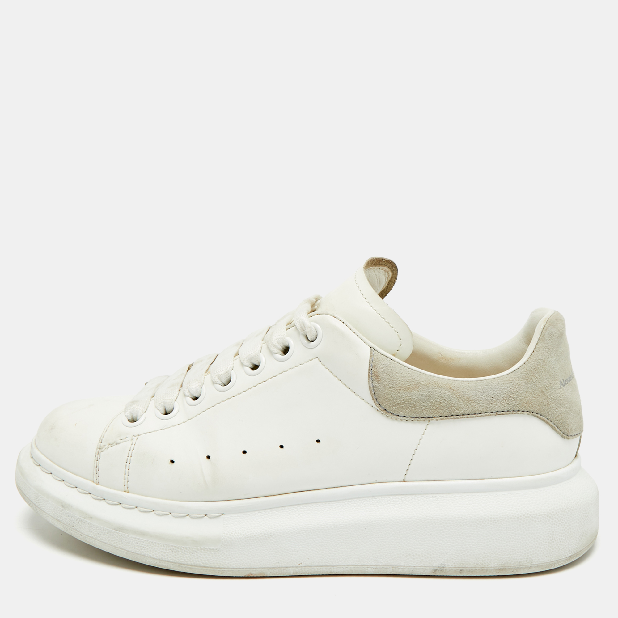 

Alexander McQueen Oversized Size  White/Grey Leather and Suede Lace Up Sneakers