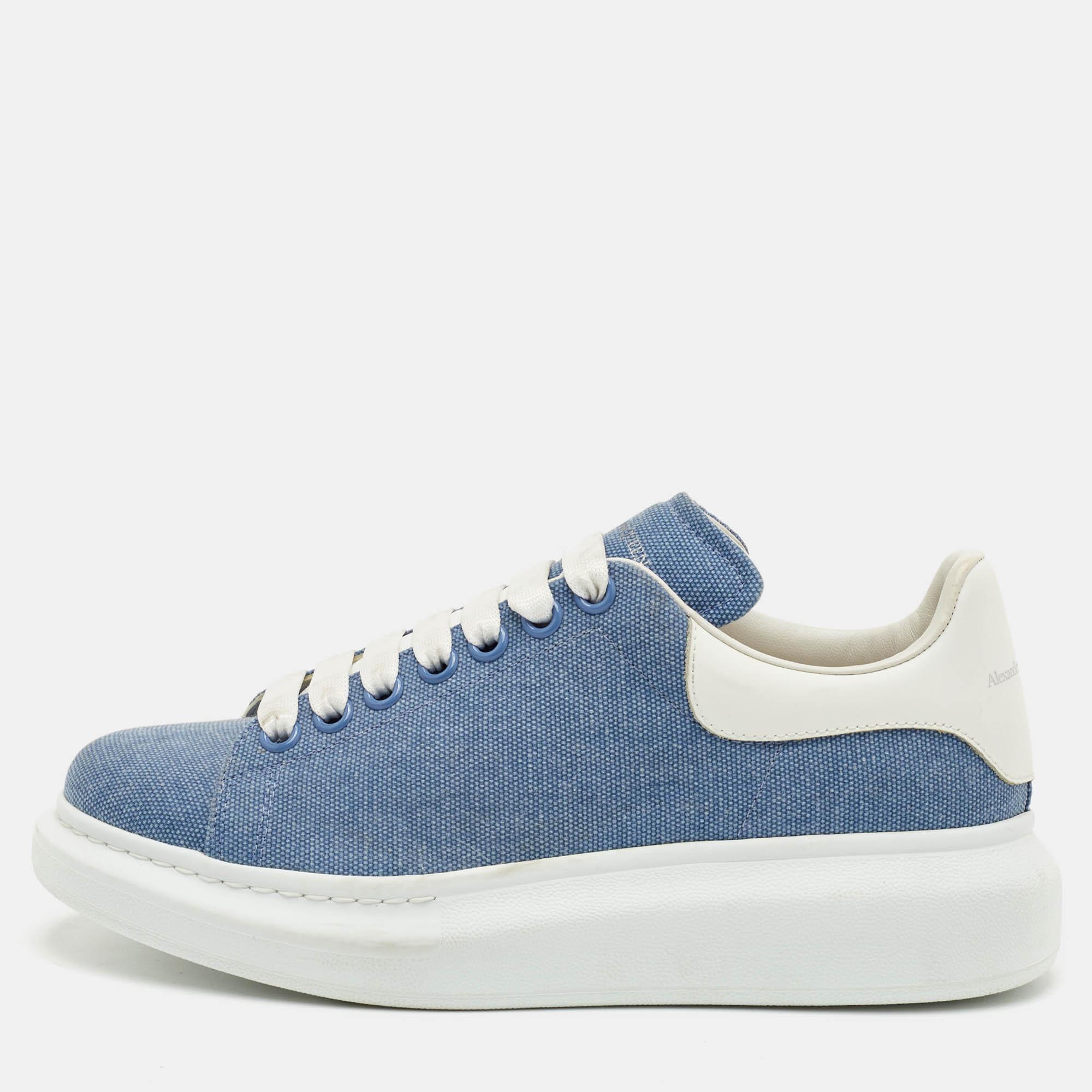 

Alexander McQueen Oversized Size  Blue/White Denim and Leather Lace Up Sneakers