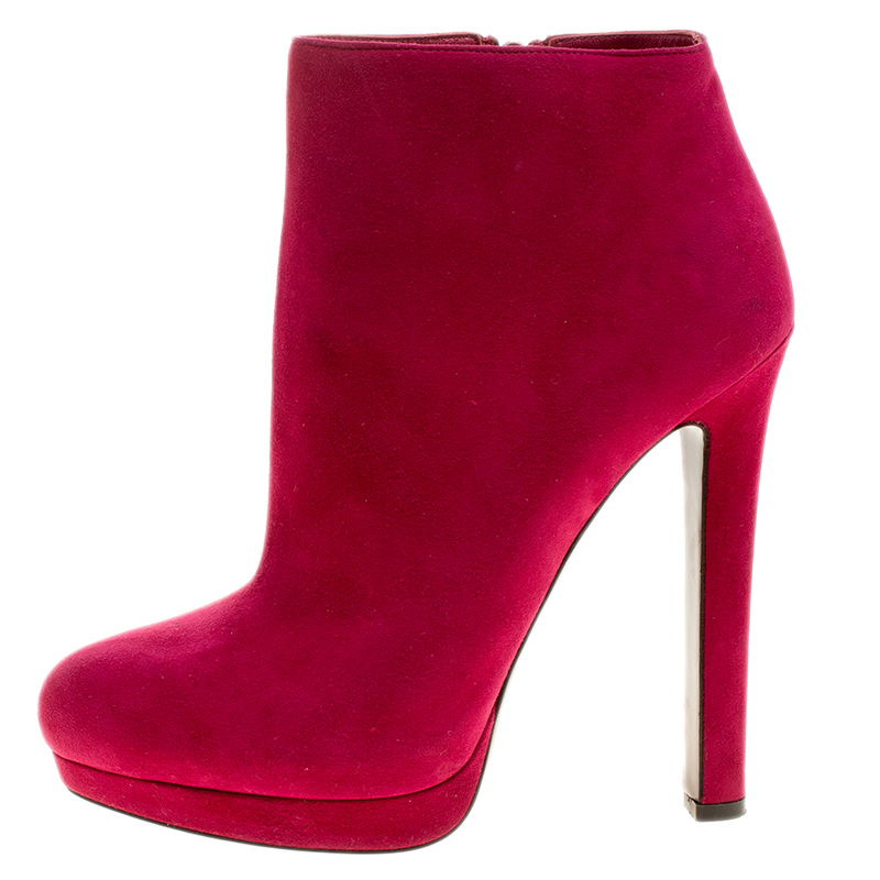 

Alexander McQueen Fuschia Suede Platform Ankle Boots Size, Pink