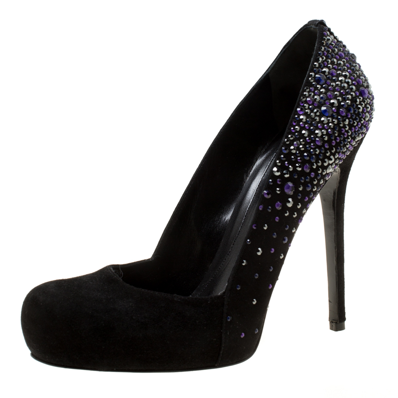 Pre Owned Alexander McQueen Black Suede Crystal Embellished Pumps Size 40