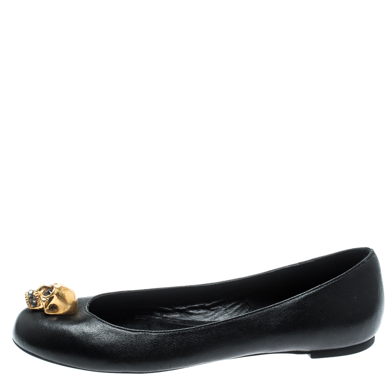 

Alexander McQueen Black Leather Skull City Ballet Flats Size