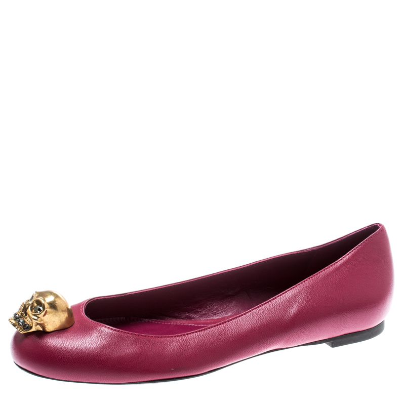 Pre Owned Alexander McQueen Pink Leather Skull City Ballet Flats Size 36