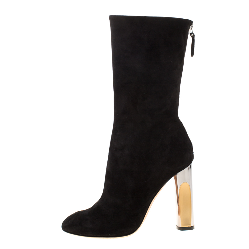 

Alexander McQueen Black Suede Mid Calf Boots Size