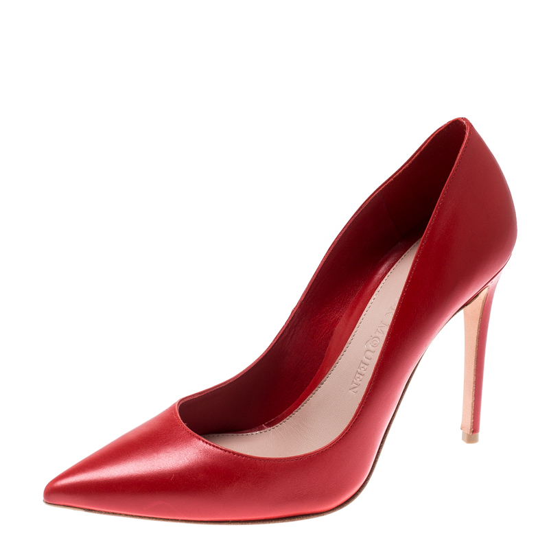 Pre Owned Alexander McQueen Red Leather Pointed Toe Pumps Size 36