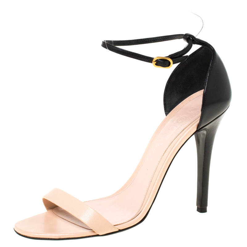 Pre Owned Alexander McQueen Two Tone Leather Open Toe Ankle Strap Sandals Size 37
