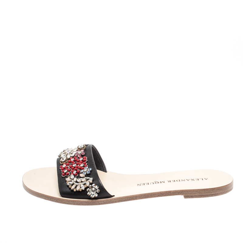 

Alexander McQueen Multicolored Floral Embellished Leather Slides Size, Multicolor