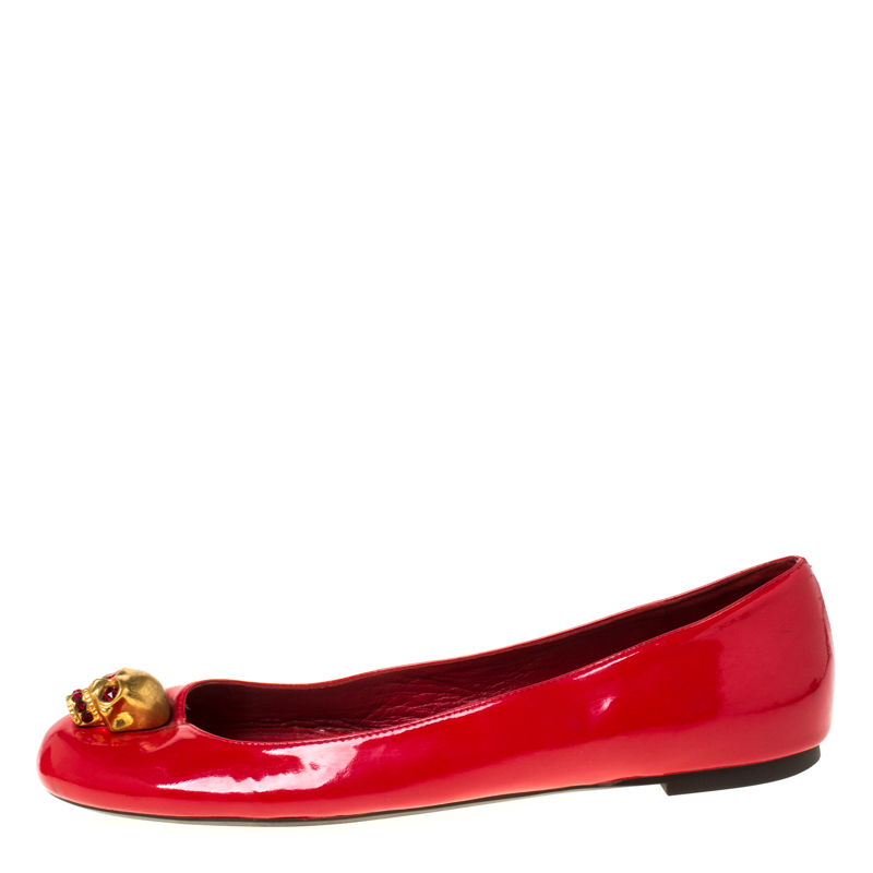 

Alexander McQueen Red Leather Skull City Ballet Flats Size