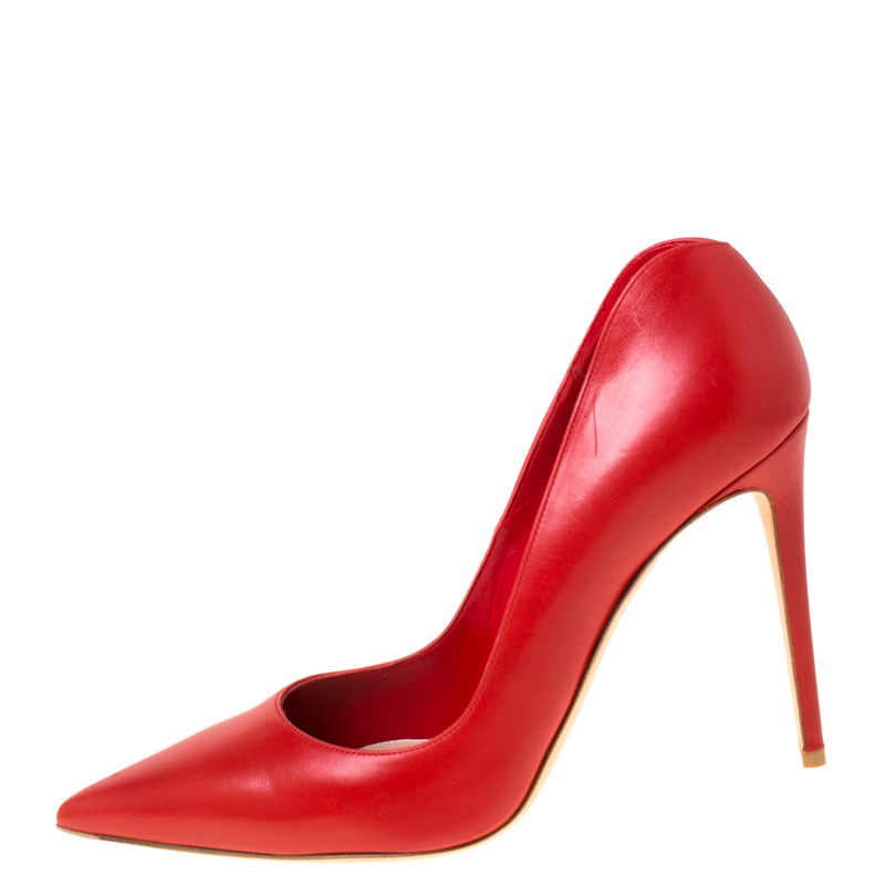 Pre Owned Alexander McQueen Red Leather Pointed Toe Pumps Size 41