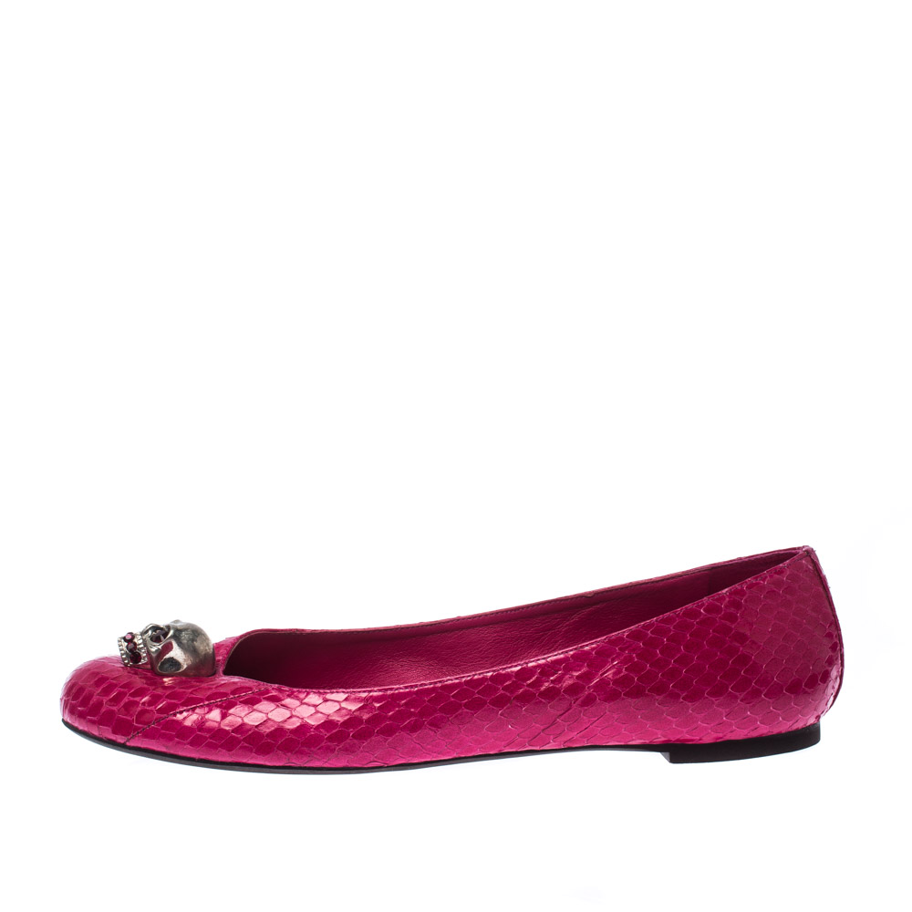 

Alexander McQueen Pink Python Leather Skull City Ballet Flats Size