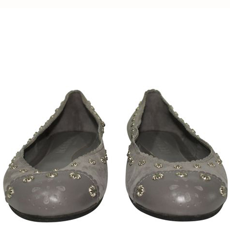 

Alexander McQueen Gray Suede And Leather Studded Ballerinas Size, Grey