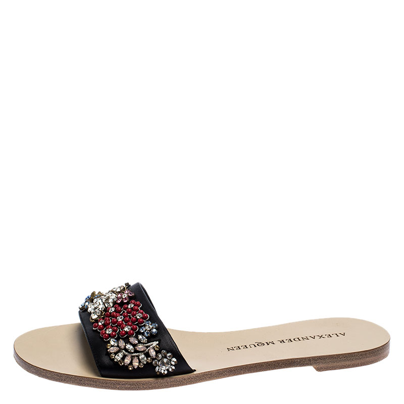

Alexander McQueen Multicolored Floral Embellished Leather Slides Size, Multicolor