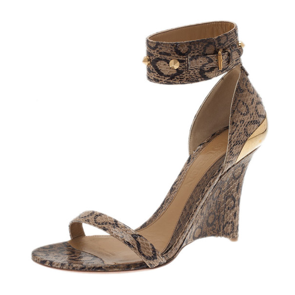Alexander McQueen Beige Python Ankle Strap Wedges Size 38.5