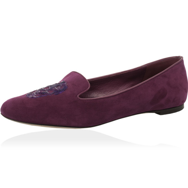 Pre Owned Alexander McQueen Suede Magenta Skull Smoking Slippers Size 40