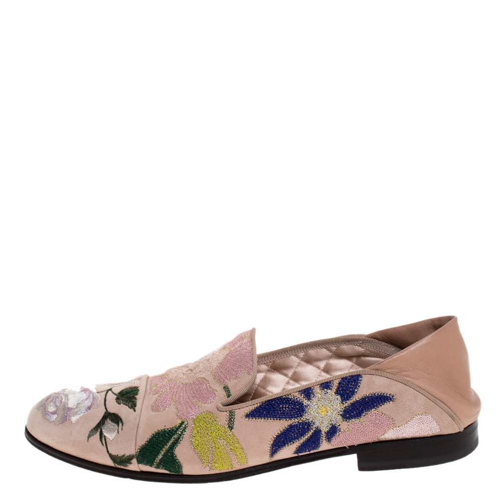 

Alexander McQueen Beige Floral Embroidered Embroidered Suede And Leather Smoking Slippers Size