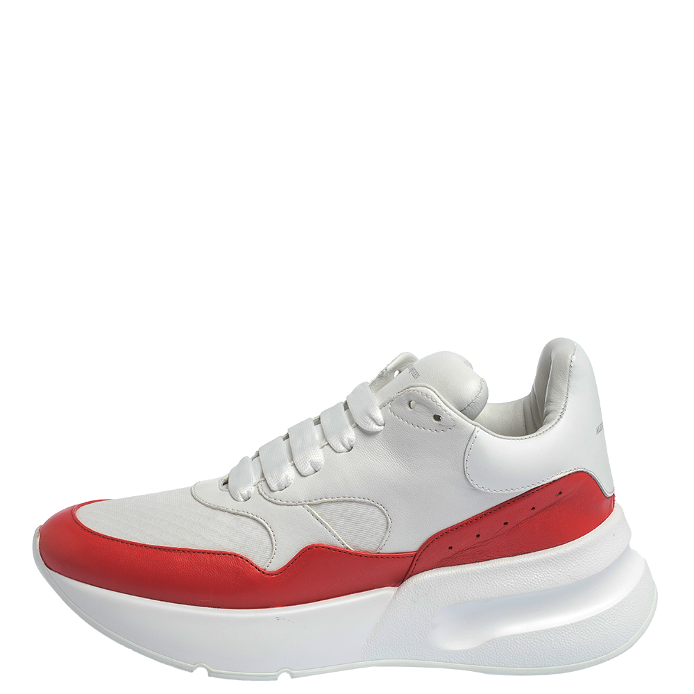 

Alexander McQueen White/Red Leather And Mesh Oversized Runner Low Top Sneakers Size