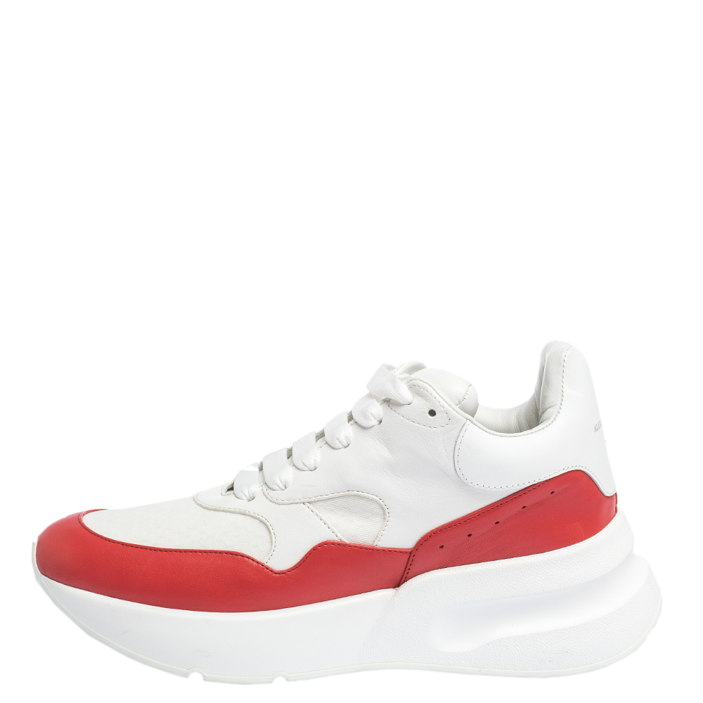 

Alexander McQueen White/Red Leather And Mesh Oversized Runner Low Top Sneakers Size
