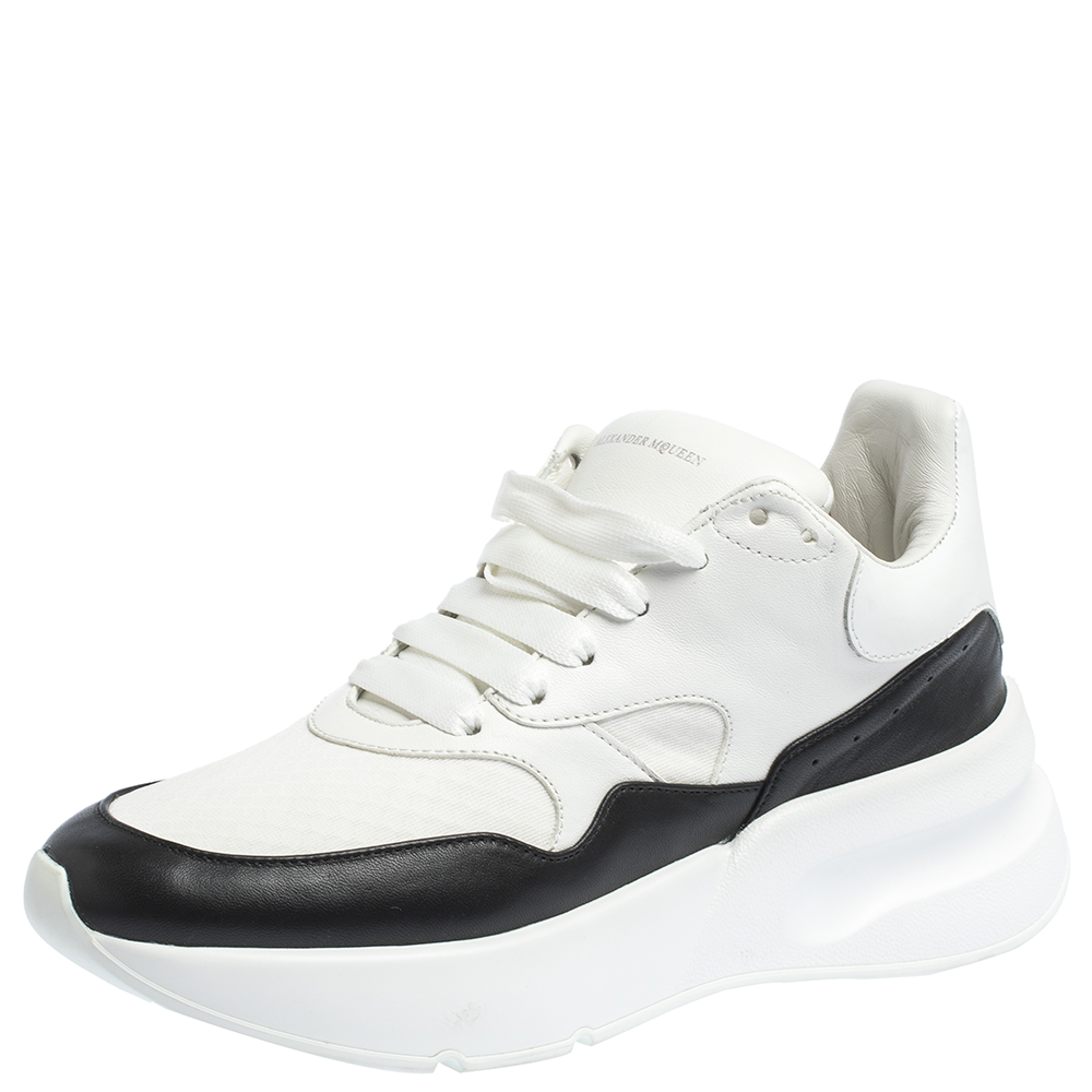 alexander mcqueen white and black runner leather sneakers