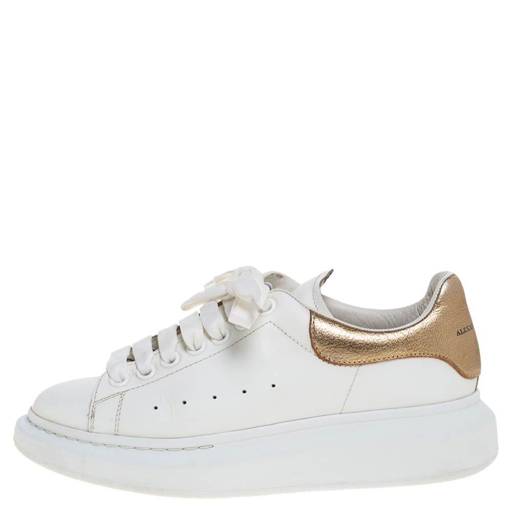 

Alexander McQueen White/Gold Leather Platform Sneakers Size