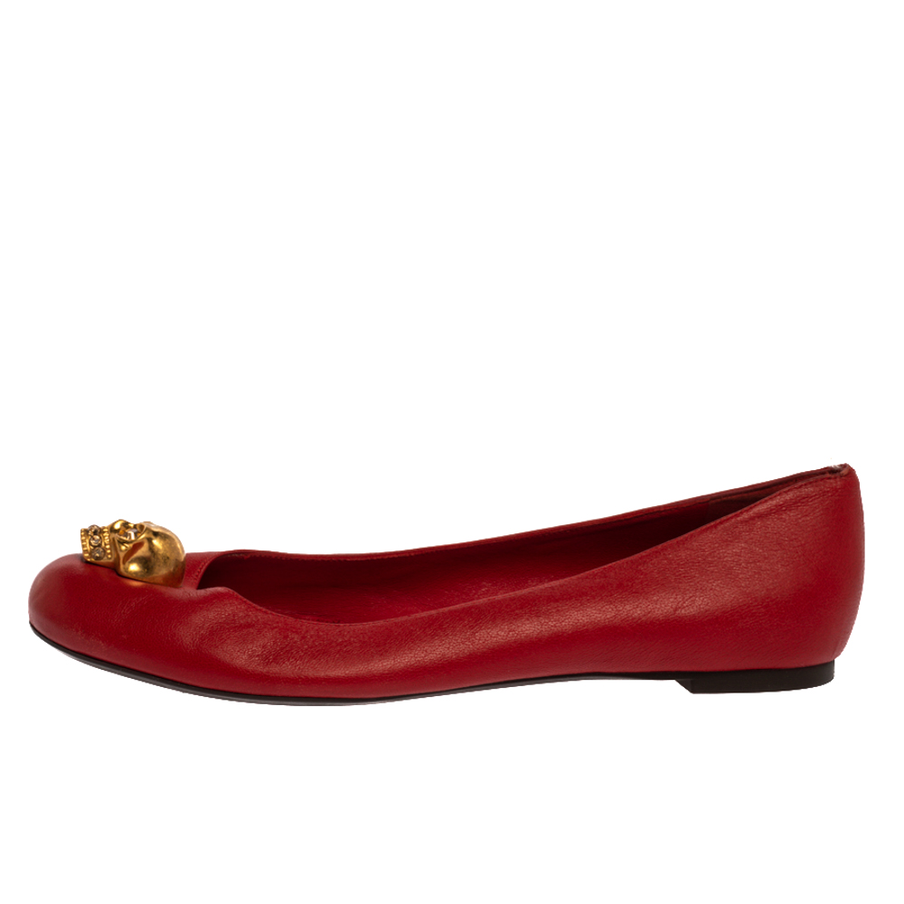 

Alexander McQueen Red Leather Skull City Ballet Flats Size