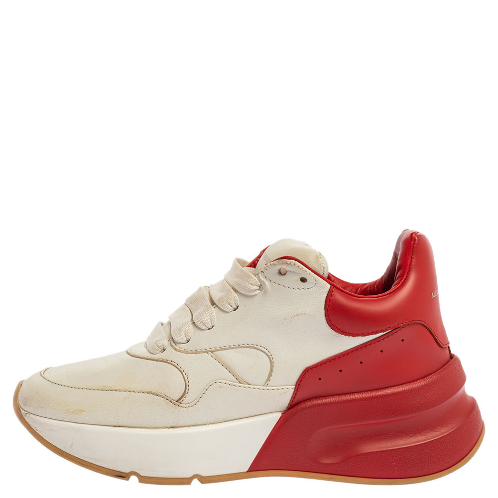 

Alexander McQueen White/Red Leather Oversized Runner Low Top Sneakers Size