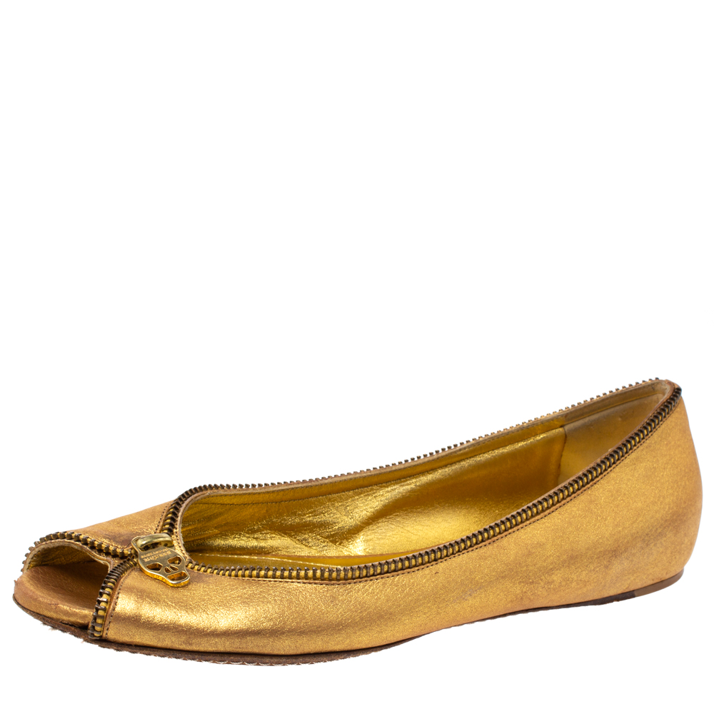 gold leather flats