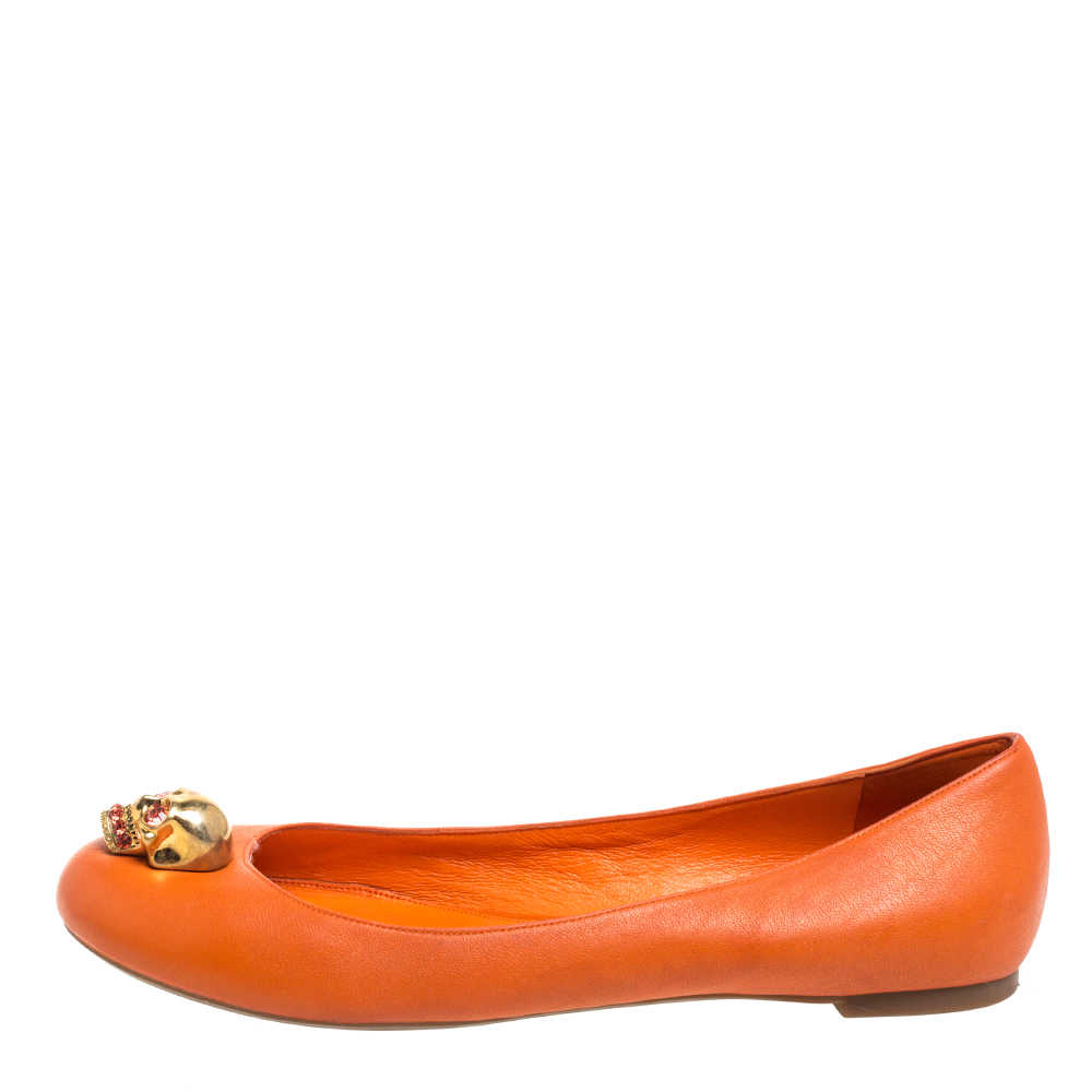 

Alexander McQueen Orange Leather Skull Ballet Flats Size