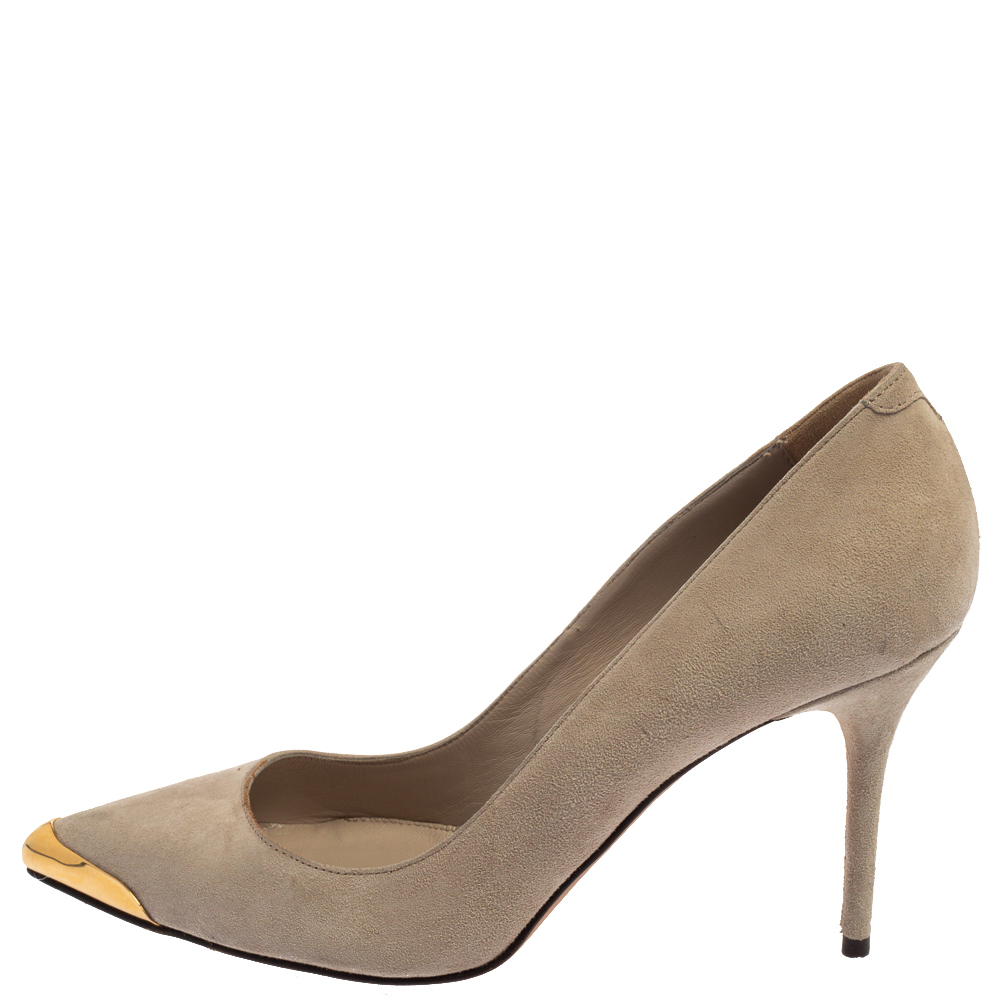 

Alexander McQueen Beige Suede Leather Embellished Pointed Toe Pumps Size