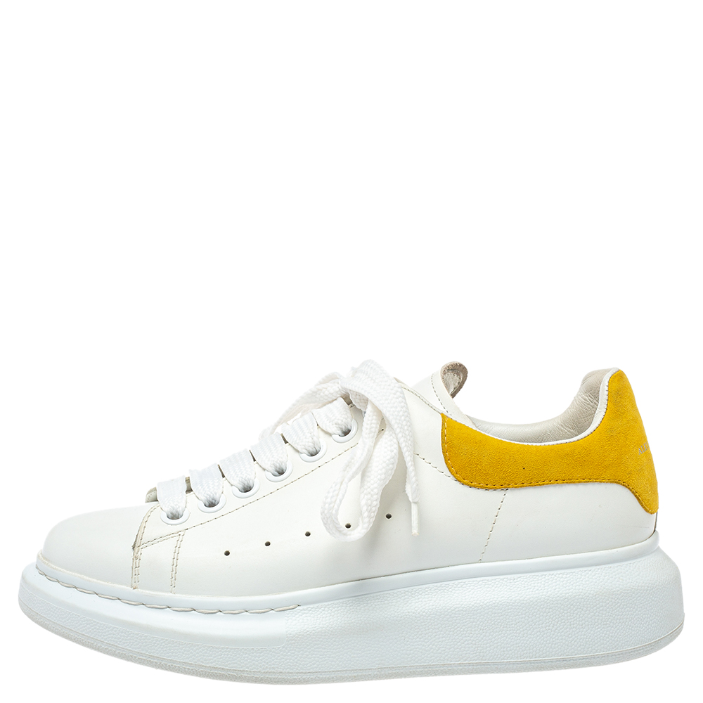 

Alexander McQueen White/Yellow Leather And Suede Oversized Sneakers Size